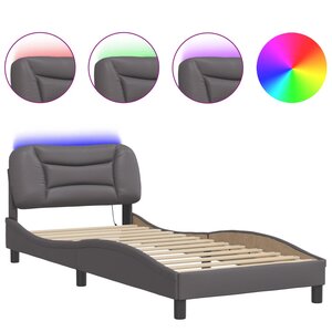vidaXL Cadre de lit avec LED sans matelas Hvar gris 90x190 cm