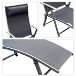 Outsunny transat chaise longue bain de soleil pliable dossier inclinable multi-positions têtière fournie 137L x 64l x 101H cm métal époxy textilène gris