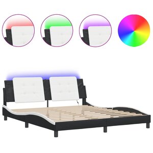 vidaXL Cadre de lit avec LED sans matelas Zadar noir et blanc 180x200 cm
