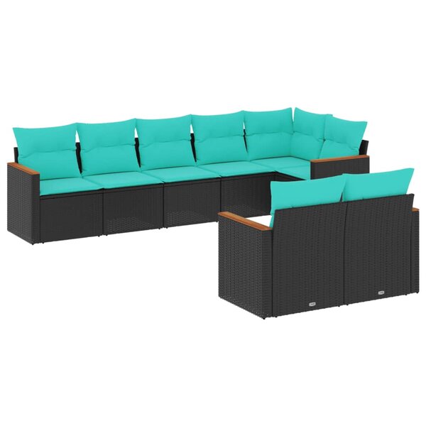 vidaXL Salon de jardin 8 Pièces avec coussins noir résine tressée