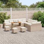 vidaXL Ensemble de canapé de jardin 14 Pièces Beige polyrotin