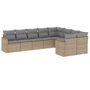vidaXL Salon de jardin avec coussins 9Pièces mélange beige résine tressée