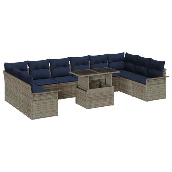 vidaXL Ensemble de canapé de jardin 11 pc Gris Poly Rattan