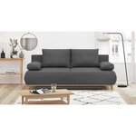 Banquette convertible 3 places MIKA - Tissu gris - Coffre de rangement - 192 x 84 x 93 cm