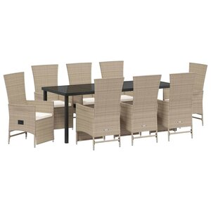 vidaXL Ensemble de salle à manger pour jardin 9 Pièces Beige polyrotin