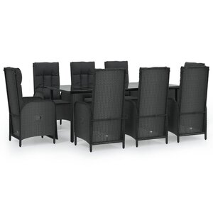 vidaXL Ensemble à manger jardin 9Pièces et coussins noir résine tressée