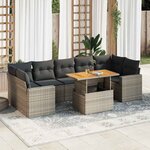vidaXL Salon de jardin 8 Pièces avec coussins gris résine tressée