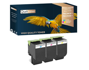 Qualitoner x3 toners 70c2xc0 + 70c2xm0 + 70c2xy0 (cyan + magenta + jaune) compatible pour lexmark