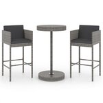vidaXL Ensemble de bar de jardin 3 Pièces et coussins Résine tressée Gris