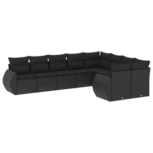 vidaXL Salon de jardin 9 Pièces avec coussins noir résine tressée
