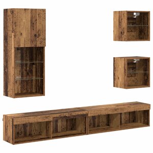 vidaXL Unités murales TV avec LED 5 Pièces Bois Ancien Bois d'ingénierie
