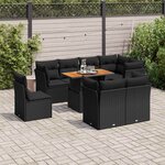 vidaXL Salon de jardin 9 Pièces avec coussins noir résine tressée