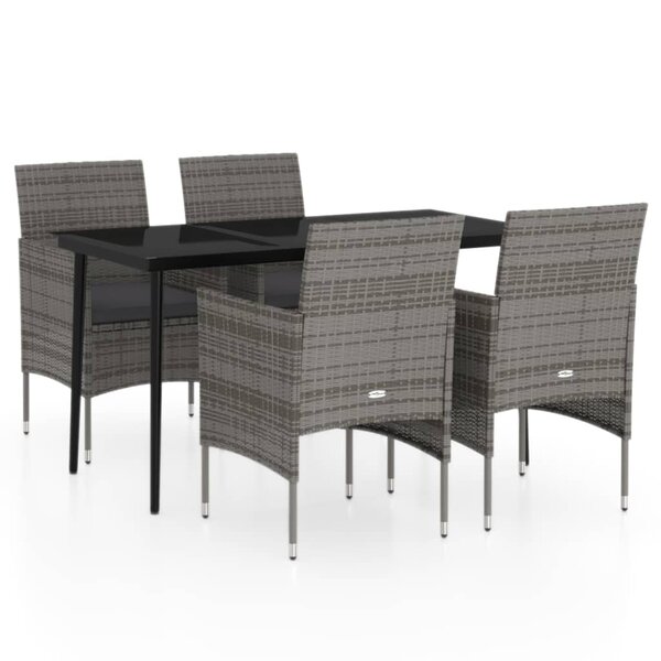 vidaXL Ensemble à manger de jardin et coussins 5Pièces Gris/noir