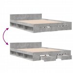 vidaXL Cadre de lit avec tiroirs sans matelas gris béton 120x200 cm