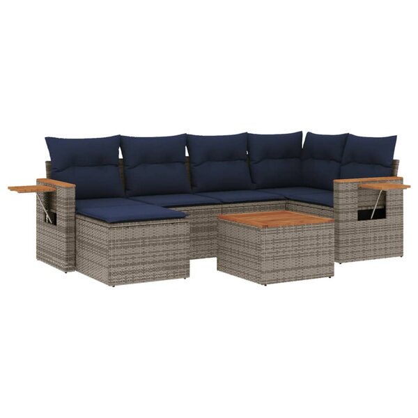 vidaXL Salon de jardin 7 Pièces avec coussins gris résine tressée