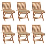 vidaXL Chaises pliables de jardin avec coussins lot de 6 Bois de teck