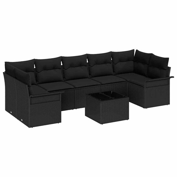 vidaXL Ensemble de canapé de jardin avec coussin 8 Pièces Noir polyrotin