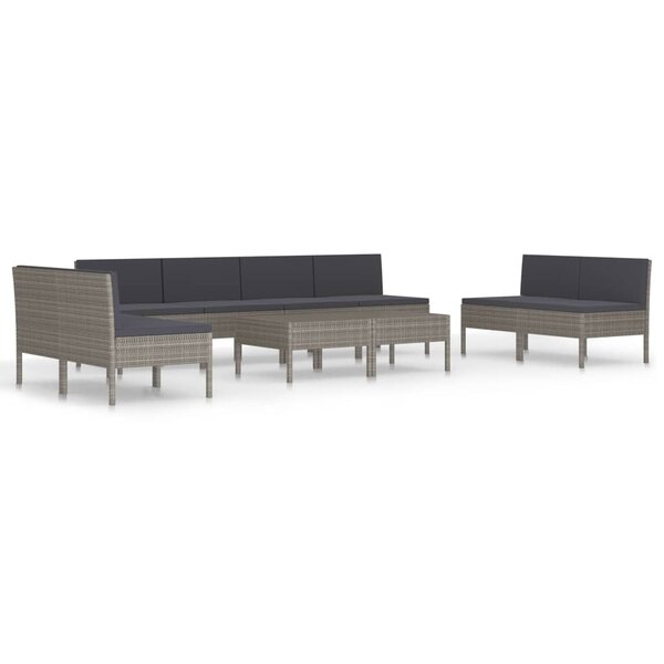 Salon de jardin meuble d'extérieur ensemble de mobilier 10 pièces avec coussins résine tressée gris 02_0015139