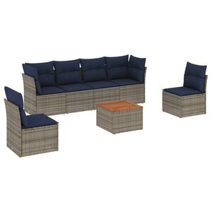 vidaXL Salon de jardin 7 Pièces avec coussins gris résine tressée