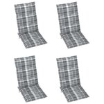Vidaxl chaises de jardin 4 pièces avec coussins à carreaux gris teck