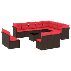 vidaXL Salon de jardin avec coussins 13 Pièces marron résine tressée