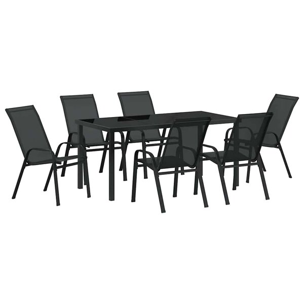 vidaXL Ensemble de salle à manger pour jardin 7 Pièces Noir