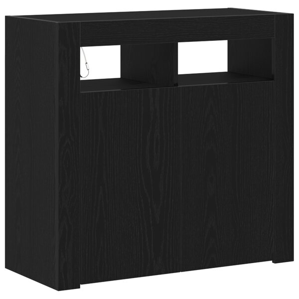 Buffet vidaXL avec lumières LED  Chêne noir  80x35x75 cm  Bois d'ingénierie