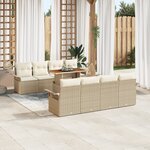 Set de Canapé de Jardin vidaXL 9 Pièces avec Coussins Beige Poly Rotin