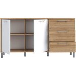 Buffet - Chene riviera et blanc brillant - Classique - 2 portes - NORTH PINE - L 159,2 x P 42 x H 84 cm - Poignées en métal