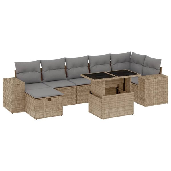vidaXL Salon de jardin avec coussins 8 Pièces beige résine tressée
