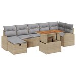 Ensemble de canapé de jardin 8 pièces avec coussins beige en poly rattan