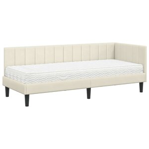 vidaXL Cadre de lit d'angle avec matelas Crème 80 x 200 cm Velours