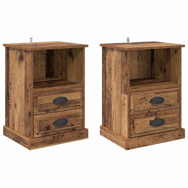 vidaXL Cabinet de chevet avec tiroir 2 Pièces Bois ancien 43 x 36 x 60 cm