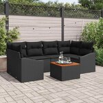 vidaXL Ensemble de canapé de jardin avec coussin 7 Pièces Noir Poly rotin