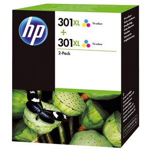 301xl cartouche d'encre authentique grande capacité pack de 2 tricolore (d8j46ae) - cyan  magenta  jaune (paquet 2 unités)