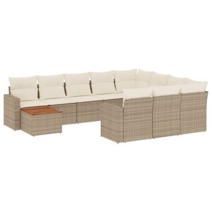 vidaXL Salon de jardin 11 Pièces avec coussins beige résine tressée