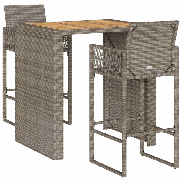 vidaXL Ensemble de bar de jardin 3 Pièces sans coussins gris poly rotin