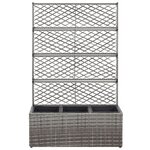 vidaXL Lit surélevé en treillis 3 pots 83x30x130cm Résine tressée Gris