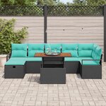 vidaXL Ensemble de canapé de jardin avec coussin 8 Pièces Noir Poly rotin