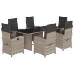 vidaXL Ensemble à manger de jardin et coussins 7 Pièces gris clair rotin