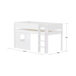 Flexa WHITE Lit mi-hauteur avec echelle droite 90 x 200 cm Facades cabane cadre blanc Barriere pleine Blanc