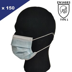 Lot de 150 Masques Jetables Bleu Type I EN14683 - 3 boites de 50 masques