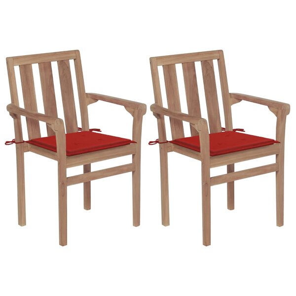 vidaXL Chaises de jardin lot de 2 et coussins rouge Bois teck massif