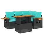 vidaXL Salon de jardin 5 Pièces avec coussins noir résine tressée acacia