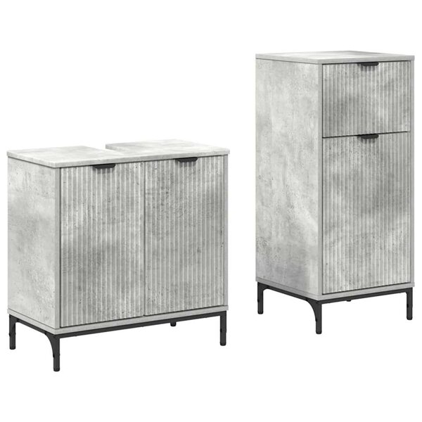 vidaXL Ensemble de mobilier de salle de bain Plaid 2 Pièces Gris béton
