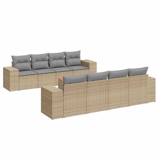 vidaXL Salon de jardin avec coussins 9 Pièces beige résine tressée