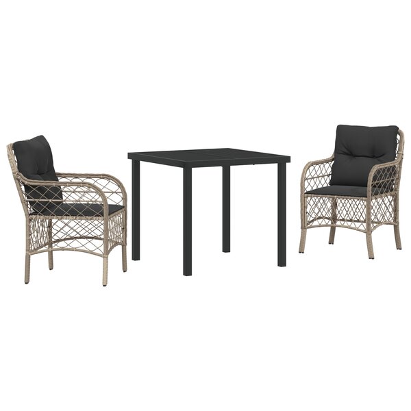 vidaXL Set de dîner de jardin 3 pièces avec coussins en rattan poly gris clair