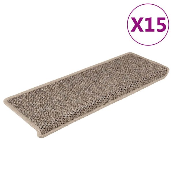 vidaXL Tapis d'escalier autocollants 15 Pièces 65x21x4 cm Beige foncé
