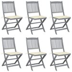 vidaXL Chaises pliables d'extérieur lot de 6 et coussins Bois d'acacia