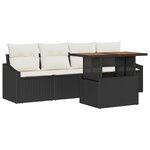 vidaXL Ensemble de Dîner de Jardin de 5 Pièces avec Coussins Noir Poly Rattan Acacia